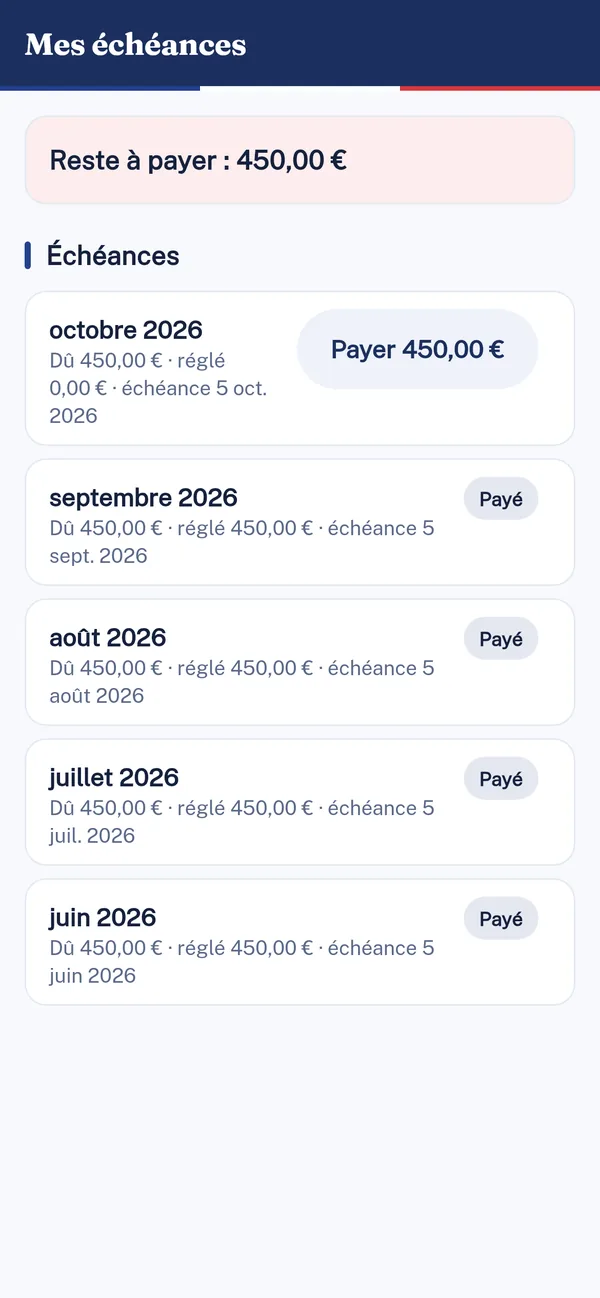 Le loyer du mois — écran réel de l'application mobile Connectilys (Immo · Locataires).
